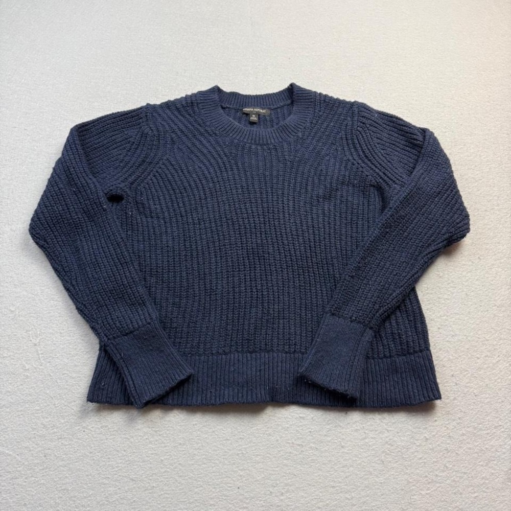 Banana Republic Navy Chunky Knit Sweater Textured Cotton Blend Medium